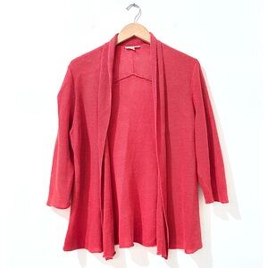 Eileen Fisher Salmon Hemp Knit Open Front Cardigan w/ 3/4 Sleeves Large